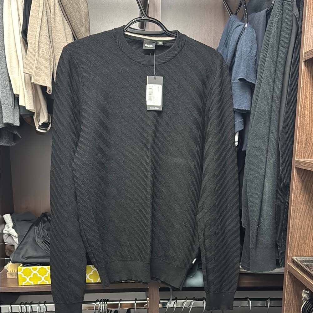 Boss Black Crewneck Sweater with Textured Design